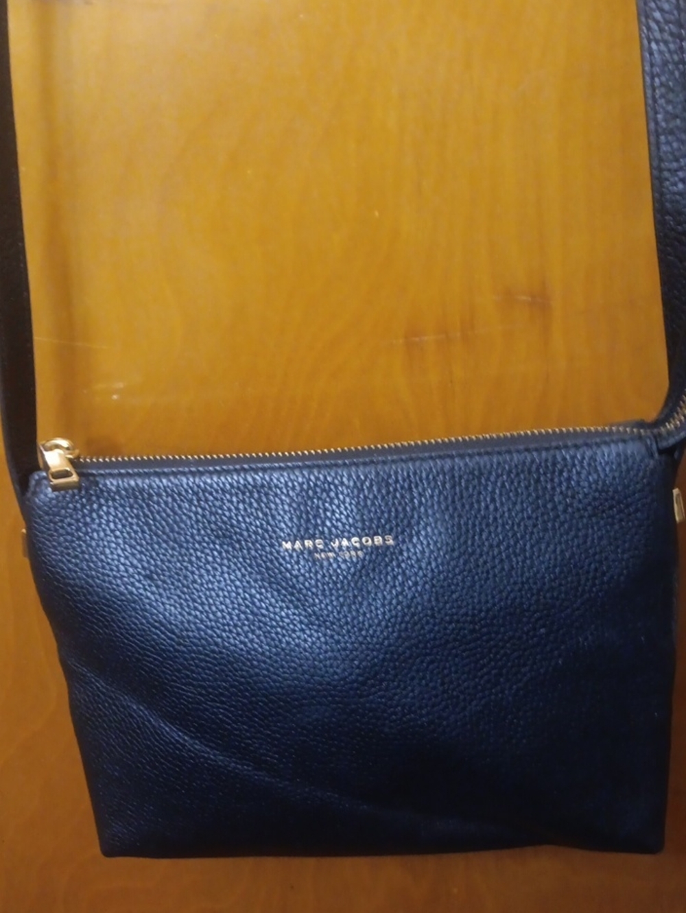 Marc Jacobs Black Pebbled Leather Messenger Crossbody with Gold Hardware